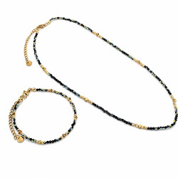 Naszyjnik + Bransoletka Merebilo Stal 316L [ czarny kryształ opal ] - MF4508889-1