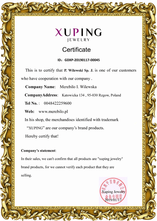 Certyfikat Xuping